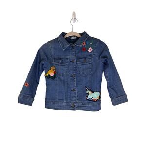 Hanna Andersson Girls Sherpa Lined Novelty Denim Jacket W/ Appliques Patches 6/7